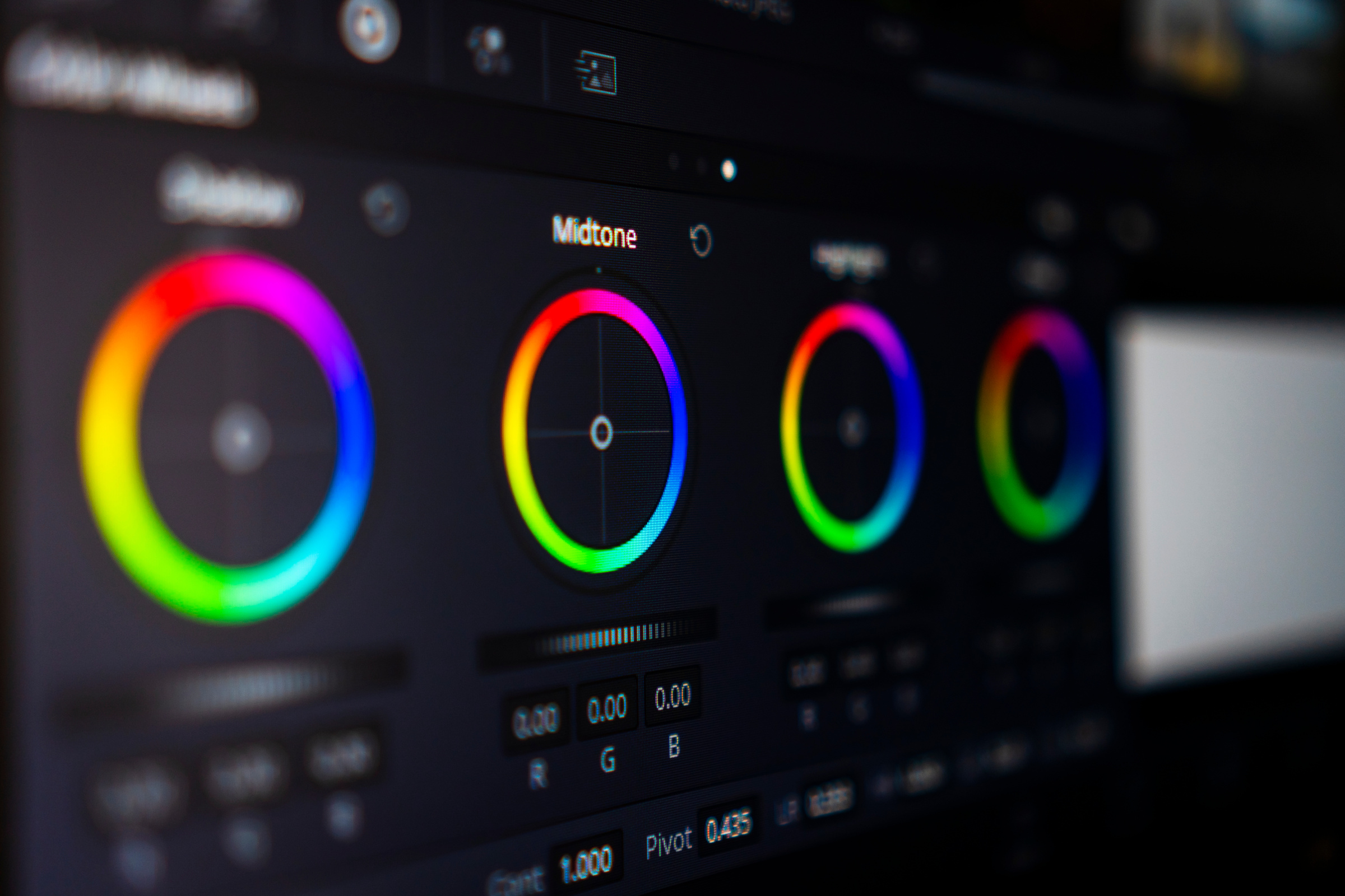 Video editing, color correction/color grading software, close up of the screen. video editing concept.